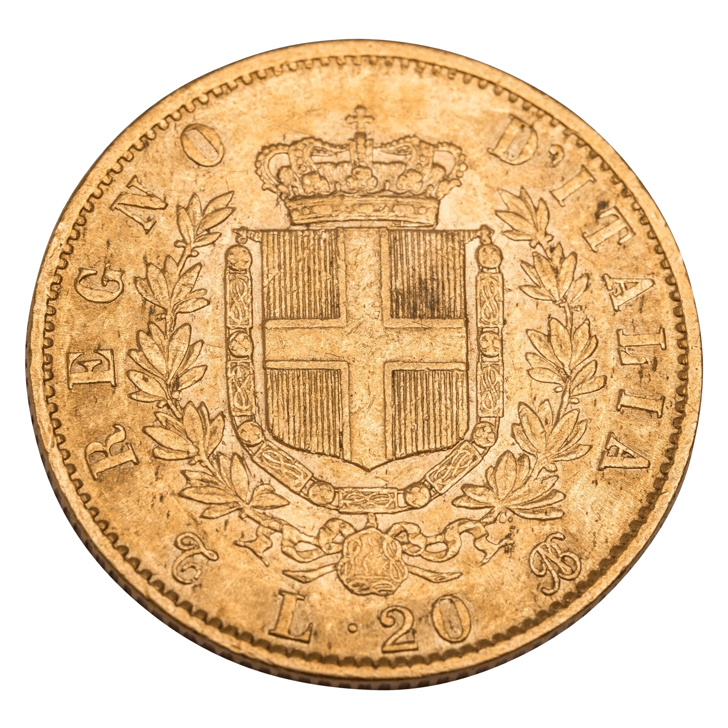 20 Lire Victor Emmanuel II van Savoye in goud - Italië - keerzijde